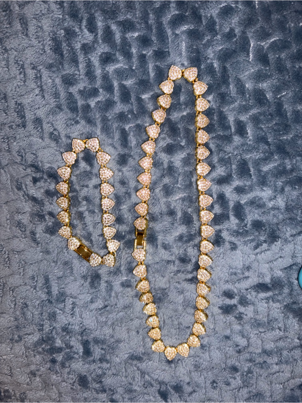 Gold Crystal Heart Tennis Necklace and Bracelet Set